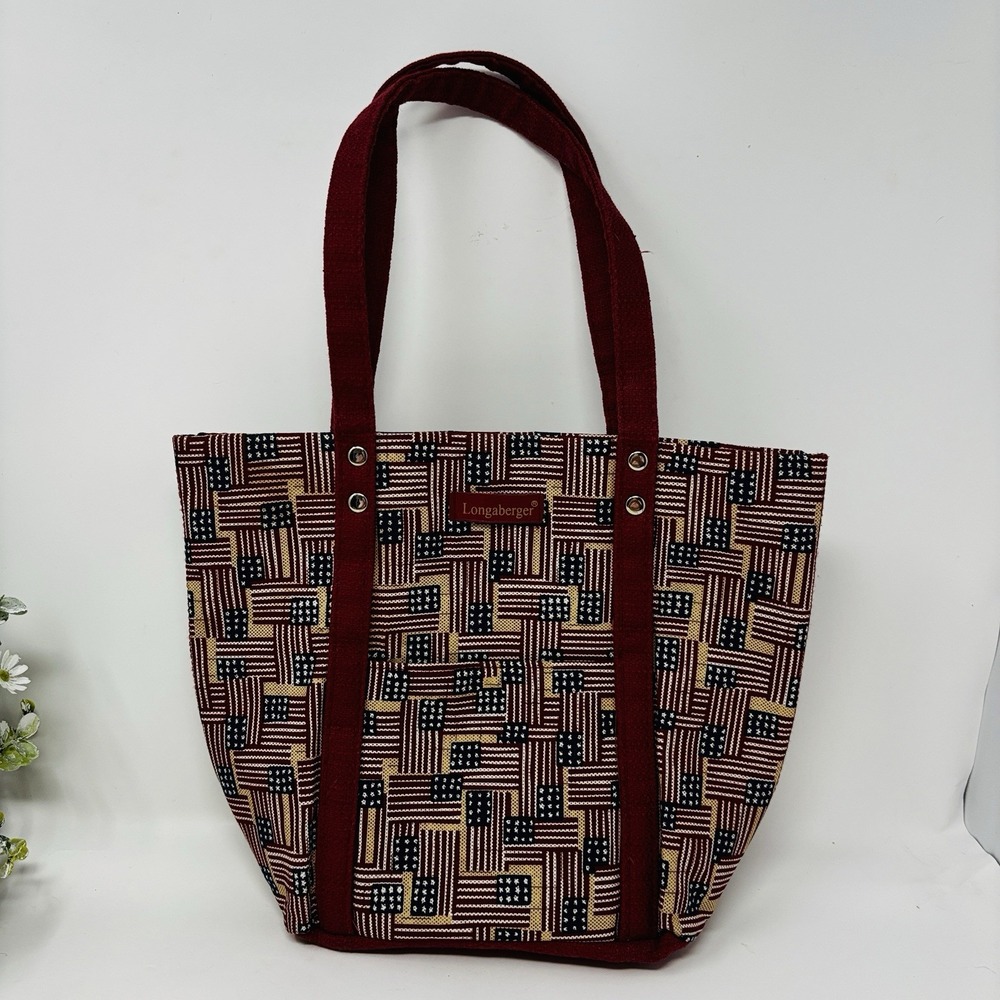 Longaberger American Flag Print Tote Handbag Shoulder Purse Made In The USA